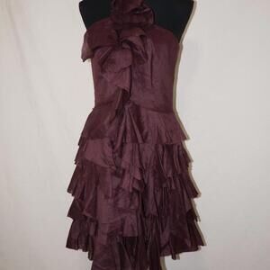 Robert Rodriguez rich brown burgundy halter neck dress